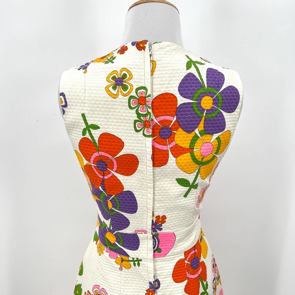 NEIMAN MARCUS Vintage 60s Dress Womens XS Small Off White Floral Print Mod Shift - Picture 5 of 16